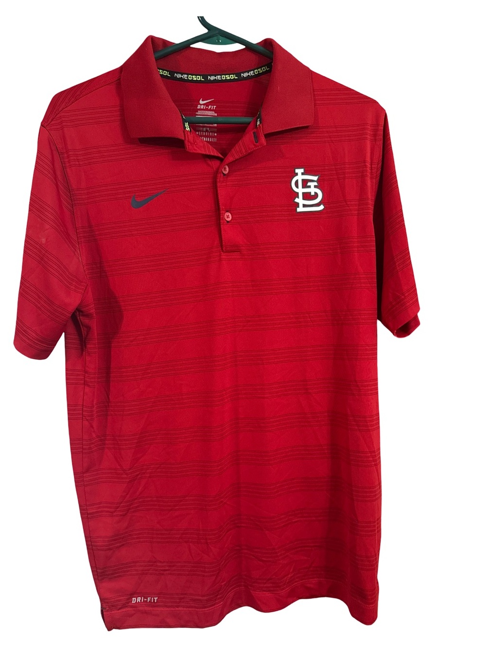 NIKE GOLF Mens Red Polo Shirt Stripe Short Sleeve Large